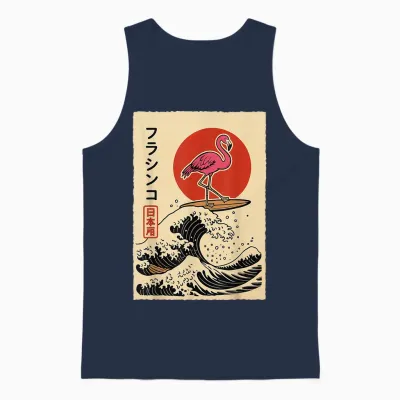 Flamant Rose Surf Vague Japonaise Unisex Tank Top - Navy