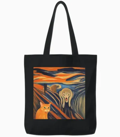 Sunset Scream Cat Mashup Tote Bags - Black