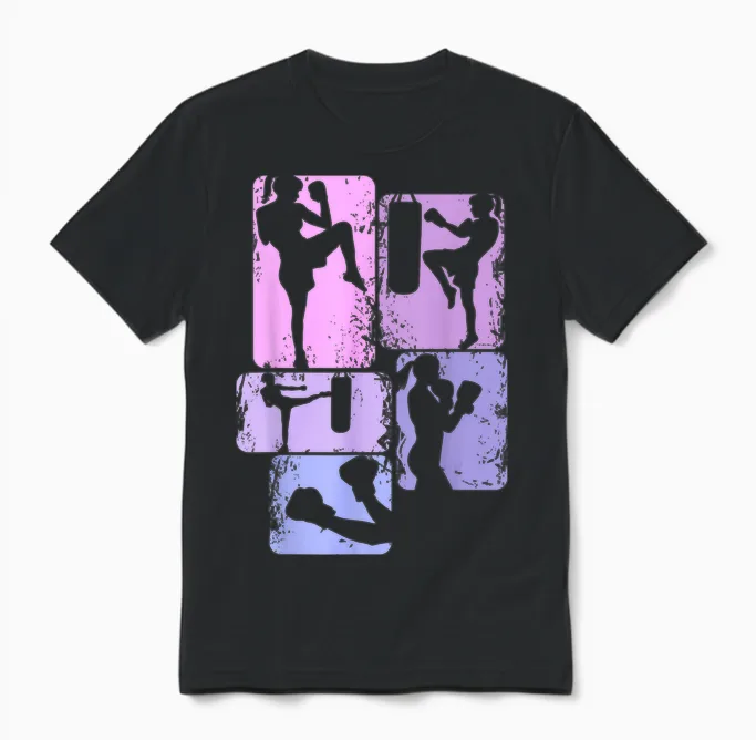 Coole Kampfsport Geschenke Damen Mädchen Frauen T-Shirt Schwarz Kickboxen Karate Taekwondo Sportlich Klassisch Kurzarm Klein M Crew-Ausschnitt Unisex T-Shirt in Black