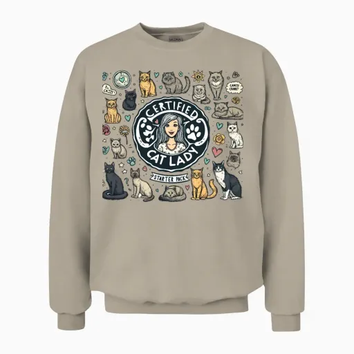 Certified Cat Lady Starter Pack Unisex Sweatshirt in Sand