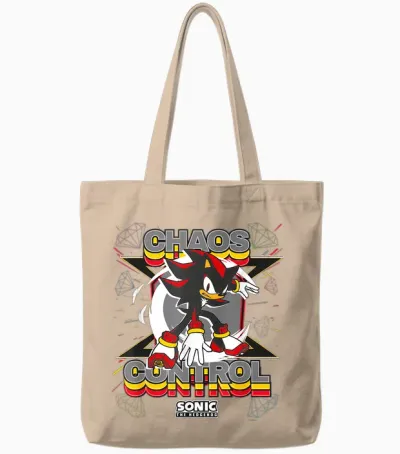 Sonic the Hedgehog - Shadow the Hedgehog Chaos Control T-Shirt, Black, S Tote Bags - Natural