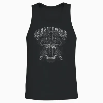 Guns N' Roses Official Vintage Cross White T-Shirt, Black Unisex Tank Top - Black