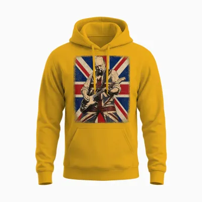 Drapeau Britannique Vintage Boss Winston Churchill Jouant De La Guitare Unisex Hoodie - Gold