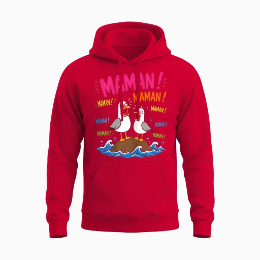 Motif Mouette Drôle Maman Meme Oiseaux Criant Maman Unisex Hoodie in Red