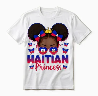 Haitian Princess Haiti Flag Afro Haitienne for Girls Unisex T-Shirt - White