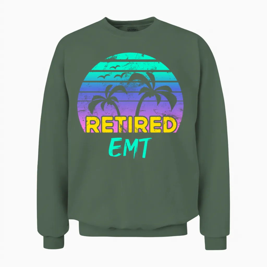 Retired Emt Retirement Retro Unisex Sweatshirt in Military Green