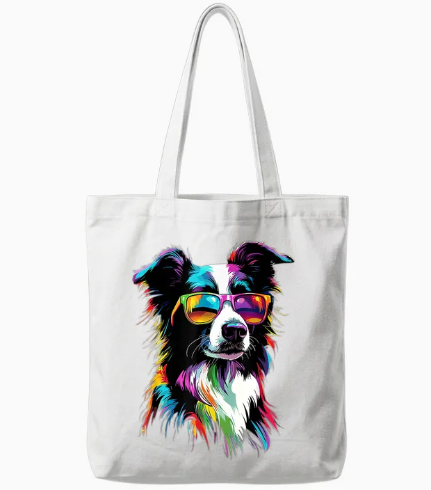 Border Collie with Sunglasses Puppy Cute Border Collies Tote Bags in White