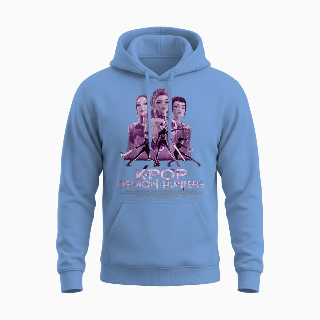 Kpop Demon Hunters Huntrix Poster Officially Licensed Unisex Hoodie in Carolina Blue