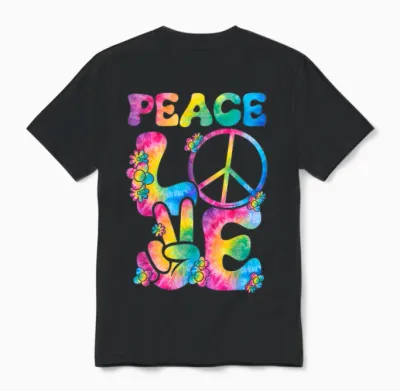 Peace Sign Love Tie Dye Style Rétro Années 70 Et 80 Unisex T-Shirt - Black