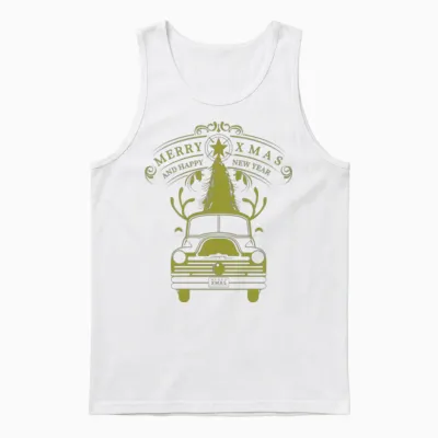 Christmas Retro Truck Unisex Tank Top - White