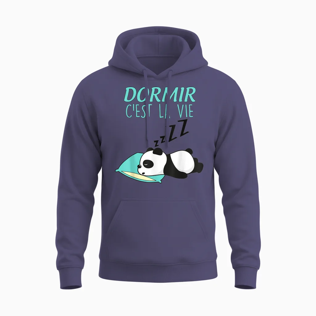 Dormir C'est La Vie Humour Panda for Men or Women T-Shirt, White, S Unisex Hoodie in Heather Sport Dark Navy