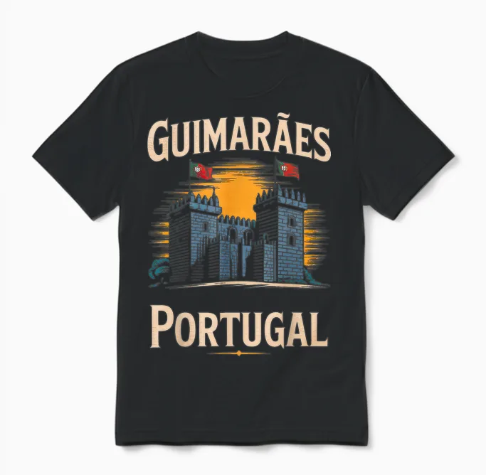 Guimarães Portugal City Travel Icône Portugal Unisex T-Shirt in Black