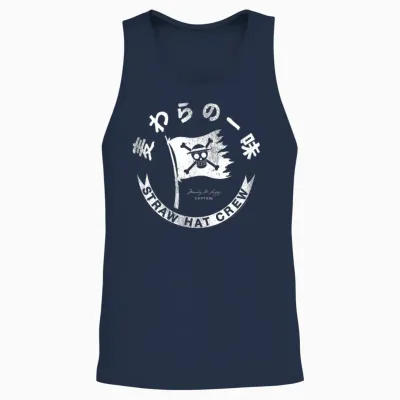 One Piece Anime Straw Hat Crew Flag with Kanji Unisex Tank Top - Navy