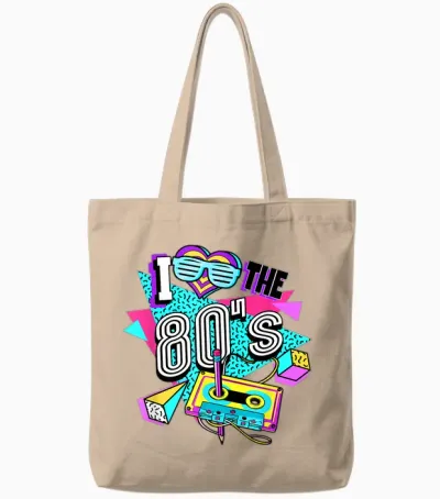 80s I Love the 80s T-Shirt, Black Tote Bags - Natural