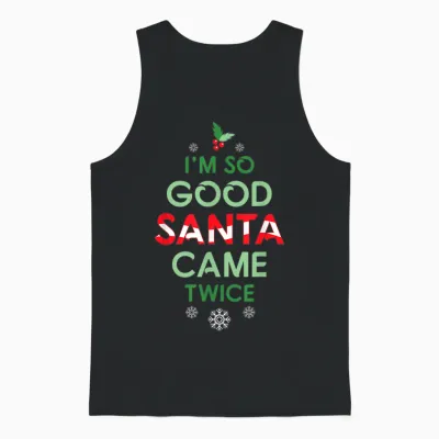 Womens Santa Came Twice Christmas Funny Sexy Naughty Claus Unisex Tank Top - Black