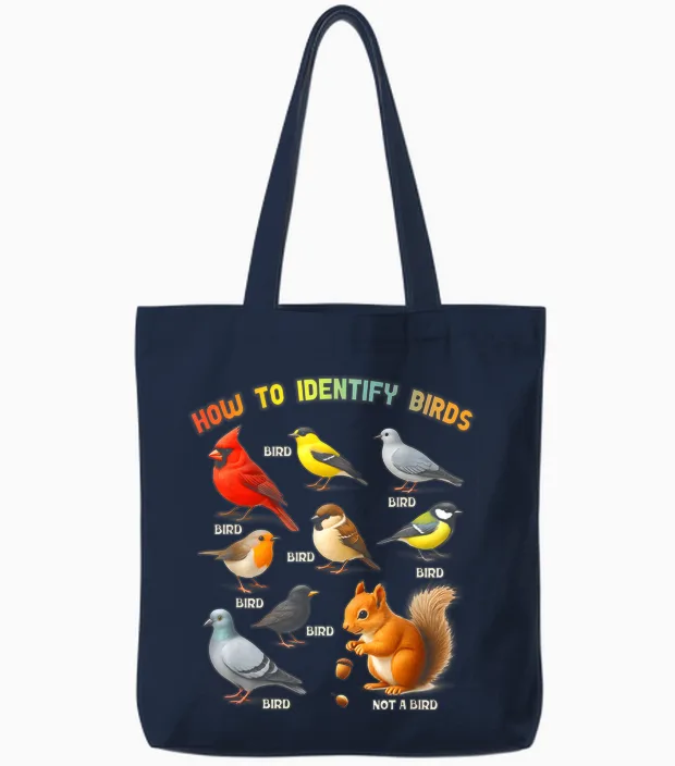 How to Identify Birds Squirrel Bird Watcher Birder Zookeeper Tote Bags in Navy