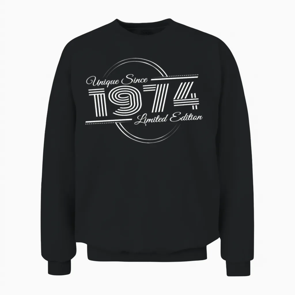 Uniquely Retro Since Vintage 1974 Unisex Sweatshirt in Black