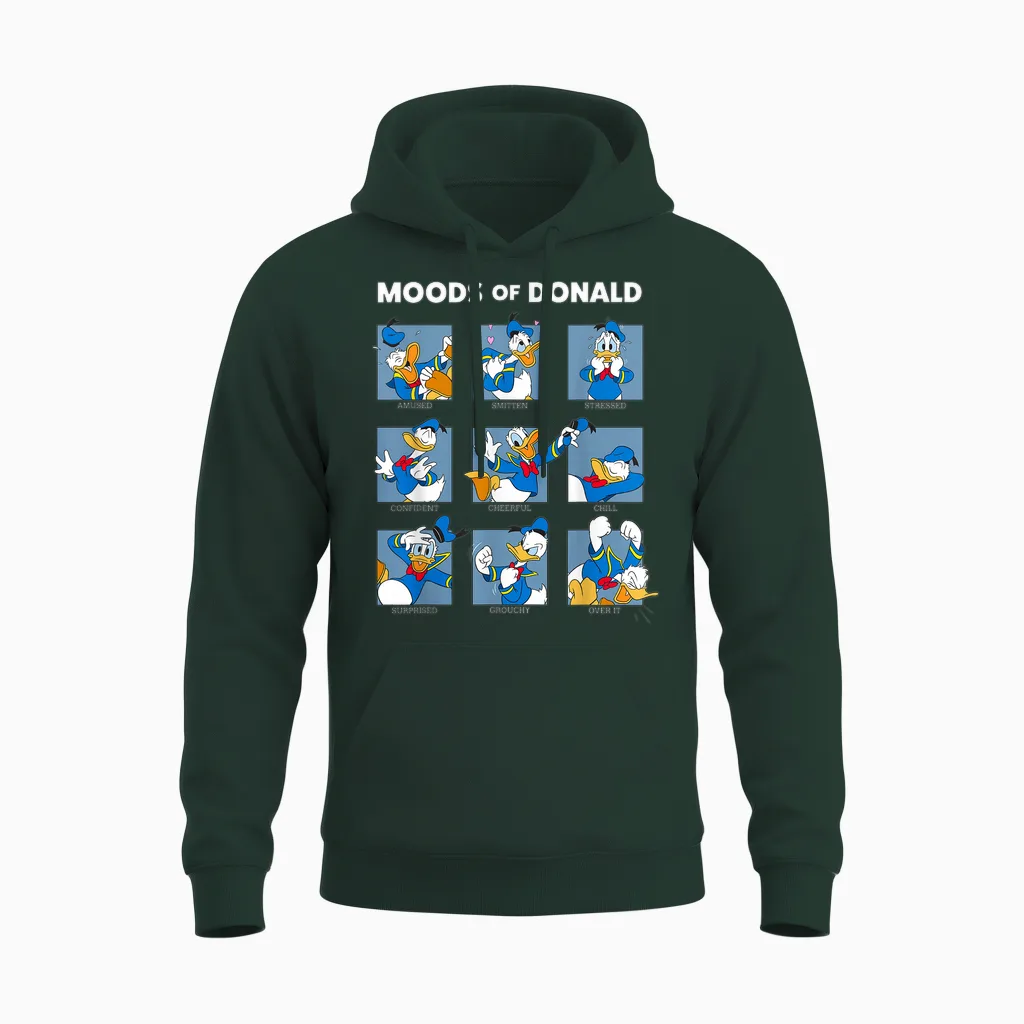 Disney Mickey and Friends Moods of Donald Duck Short Sleeve Unisex Hoodie in Forest