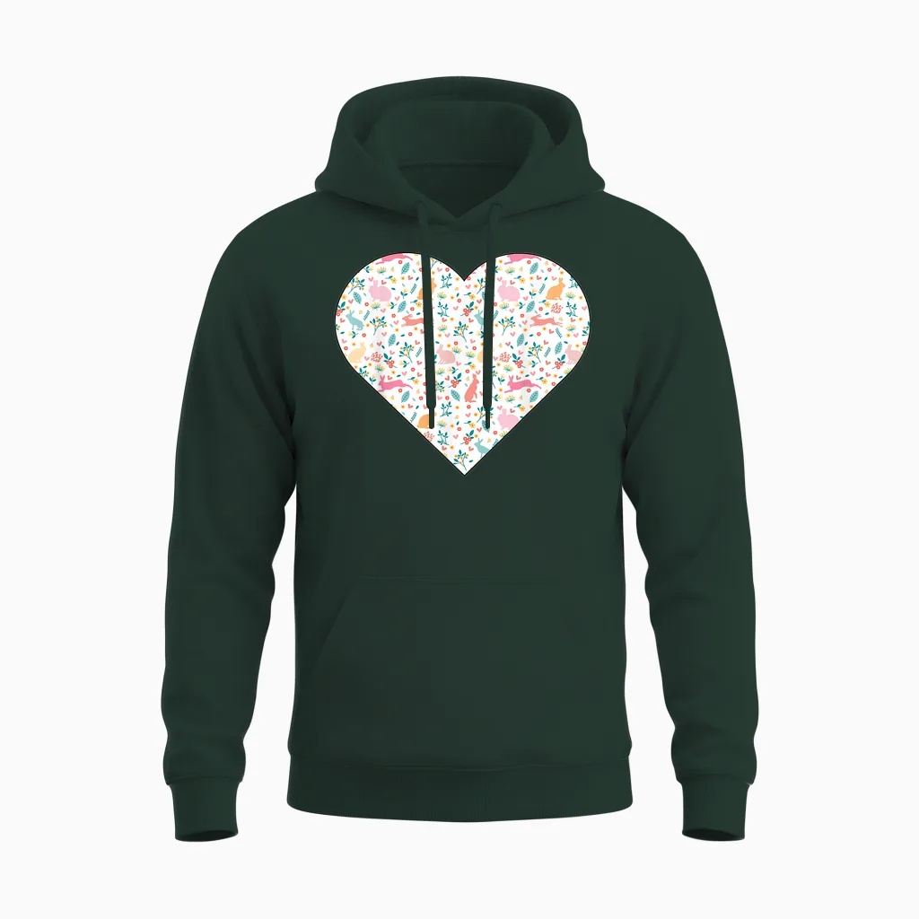 Cœur Rempli De Lapins Et De Verdure De Couleur Pastel Unisex Hoodie in Forest
