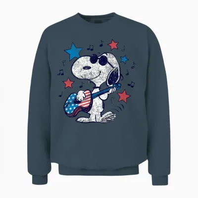 Snoopy Guitar Americana Stars and Stripes Unisex Sweatshirt - Dark Heather