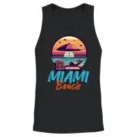 Miami Beach Retro Sunset — Summer & Gift Unisex Tank Top - Black – 2