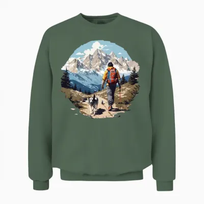 Man Hiking with Dog Unisex Sweatshirt - Military Green