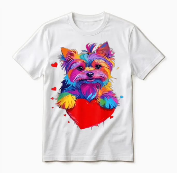 Yorkshire-Terrier-Shirt - Buntes Yorkshire-Terrier-Herz Unisex T-Shirt in White