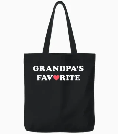 Grandpa's Favorite T-Shirt (grandpa, with Red Heart) Tote Bags - Black