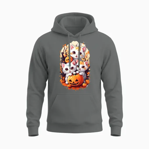 Halloween and Cats Funny Unisex Hoodie - Graphite Heather