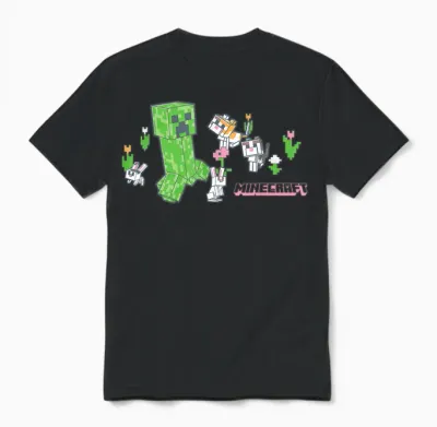 Minecraft Creeper with Bunnies and Cats Pixel Garden Unisex T-Shirt - Black