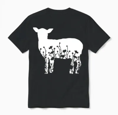 Funny Floral Lamb Unisex T-Shirt - Black