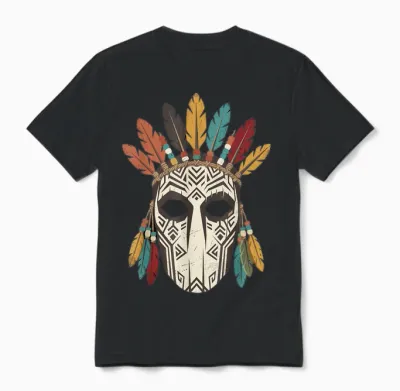 Masque Tribal Plume Coiffe Ethnique Halloween Unisex T-Shirt - Black