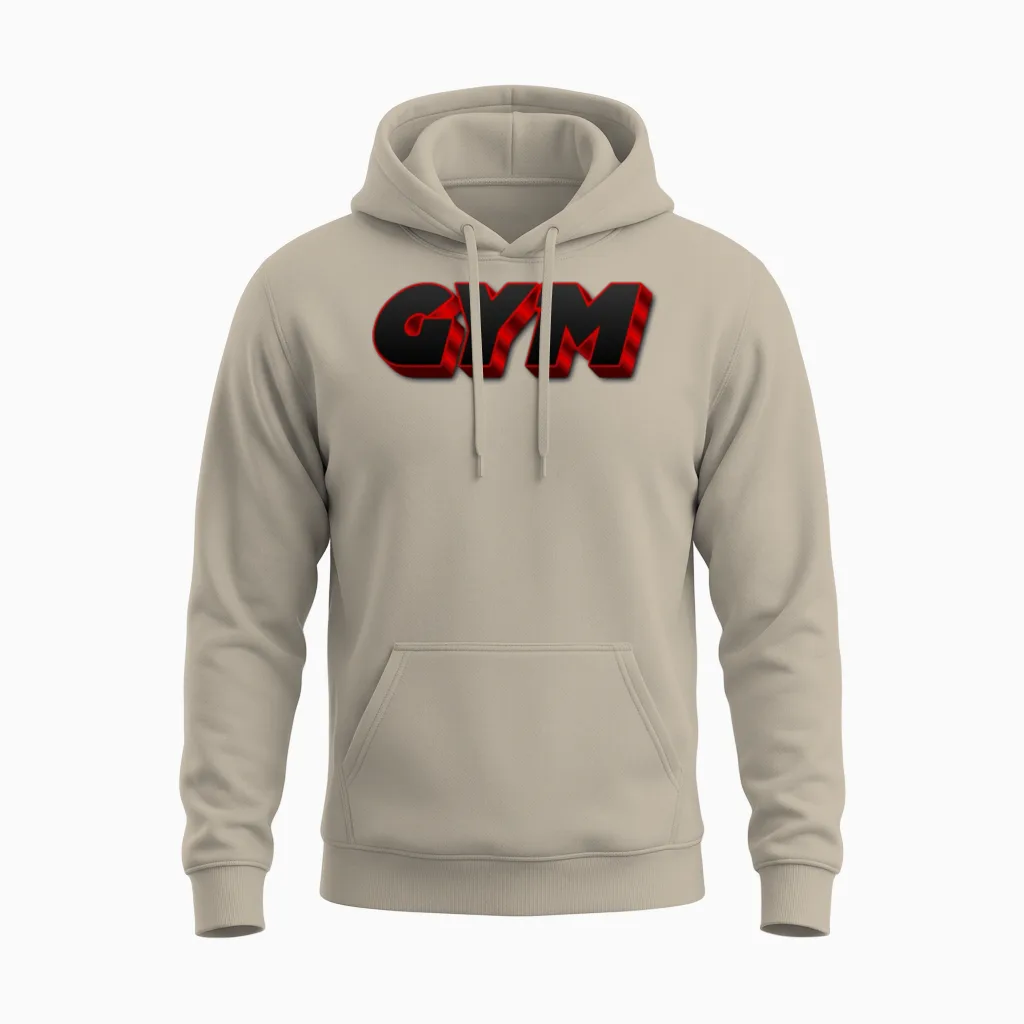 Bold Gym Text in Red and Black Unisex Hoodie in Sand
