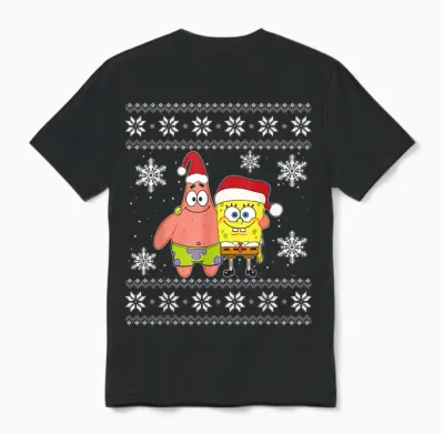 Mademark X Spongebob Squarepants - Spongebob and Patrick Best Friends Holiday Christmas Graphic Unisex T-Shirt - Black