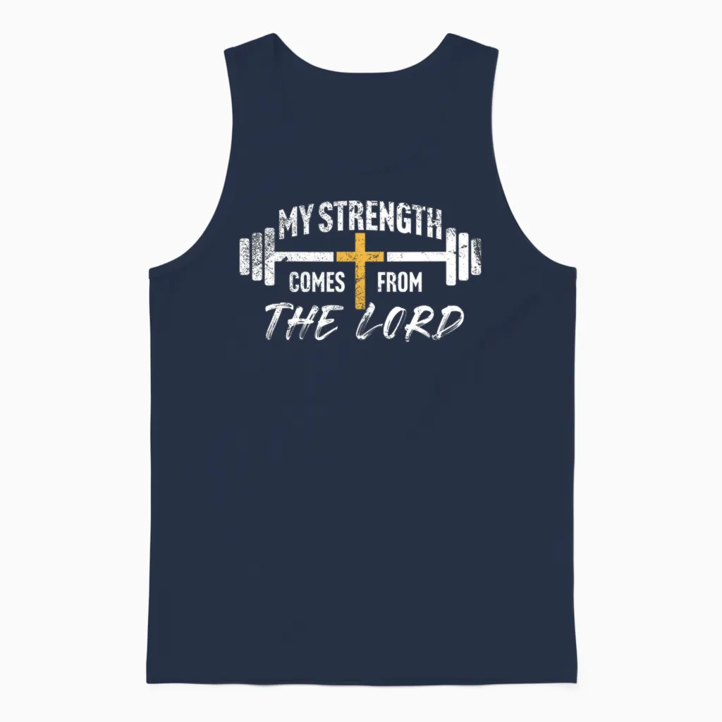 My Strength Christian Men Bible Verse Gym Workout Pullover Unisex Tank Top in Navy