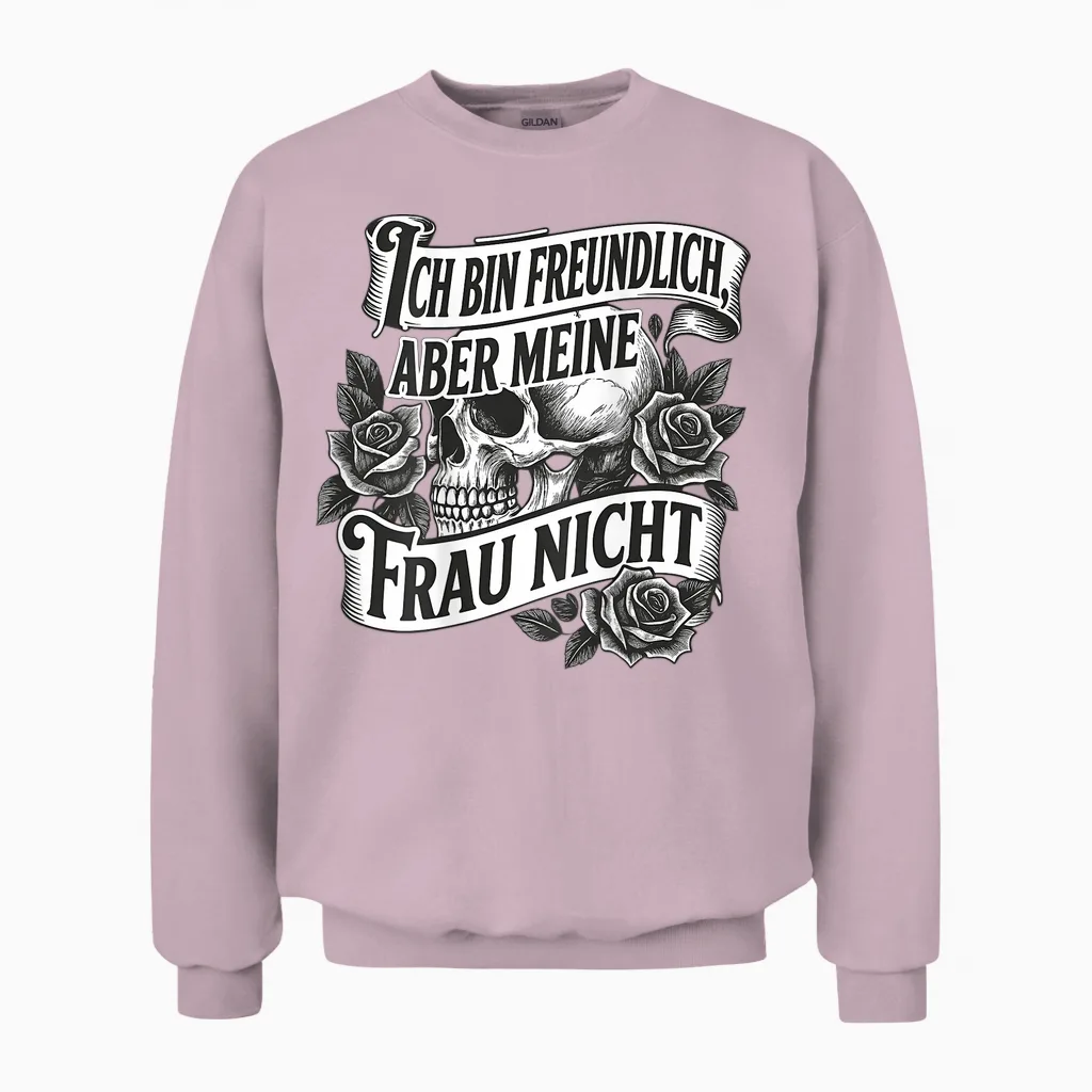 Ich Bin Freundlich Aber Meine Frau Nicht Totenkopf (on Back) Unisex Sweatshirt in Light Pink