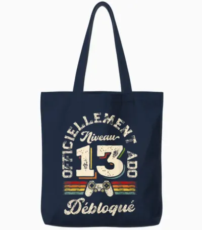 13 Years Birthday Teen Gift Humor Gamer Boy T-Shirt, Black, S Tote Bags - Navy