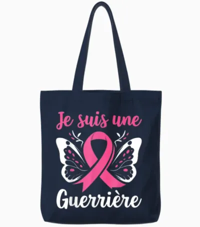 I Am a Warrior October Pink Breast Cancer Support Tote Bags - Navy