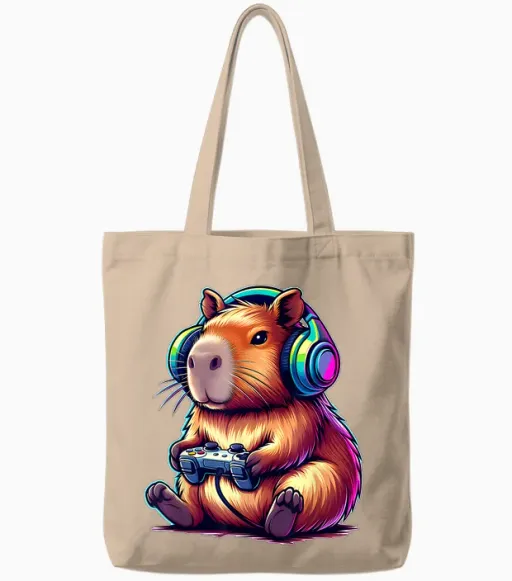 Capybara Funny Video Games Capybara T-Shirt, Black Tote Bags - Natural