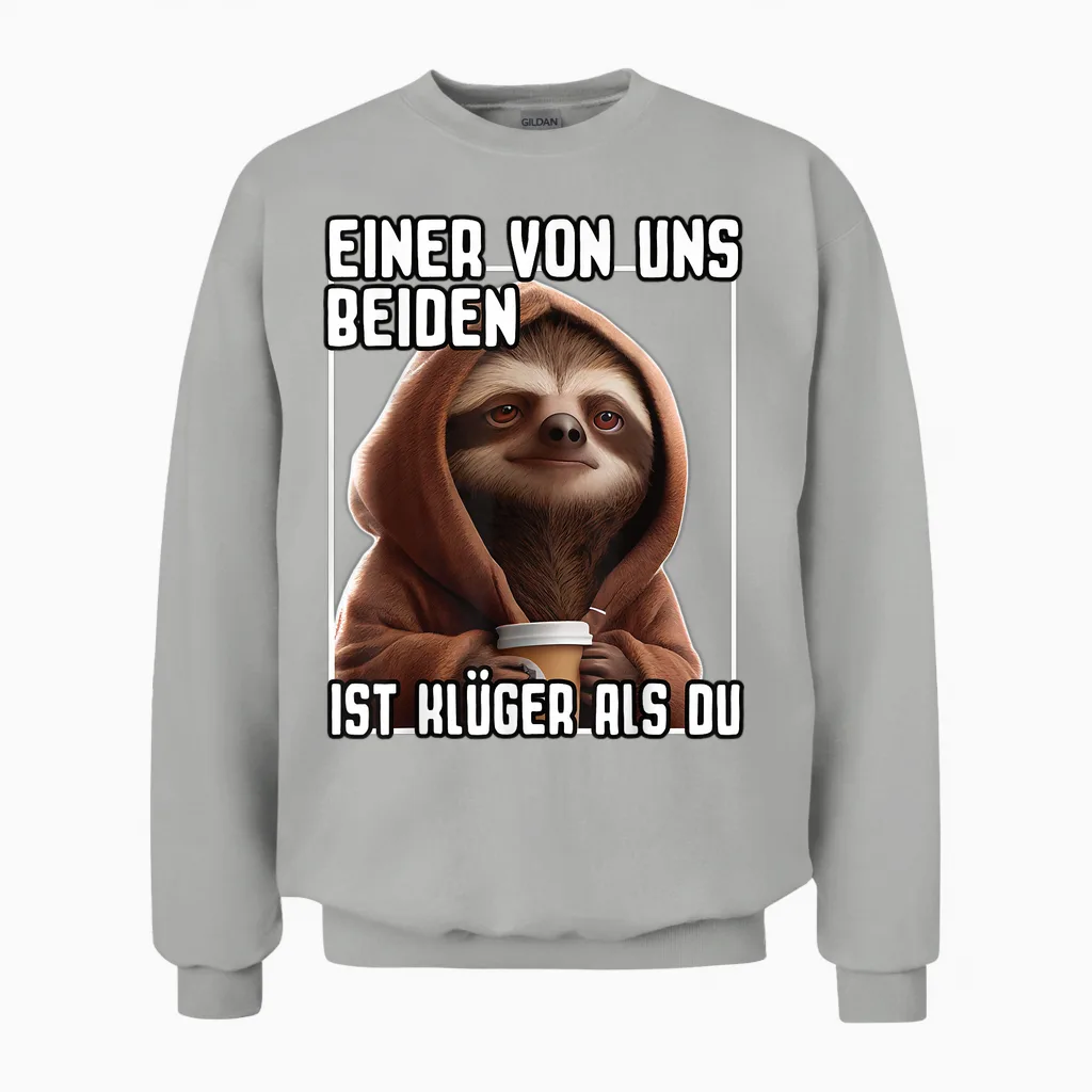 Faultier Spruch I Einer Von Uns Beiden Ist Klüger Als Du Unisex Sweatshirt in Ash