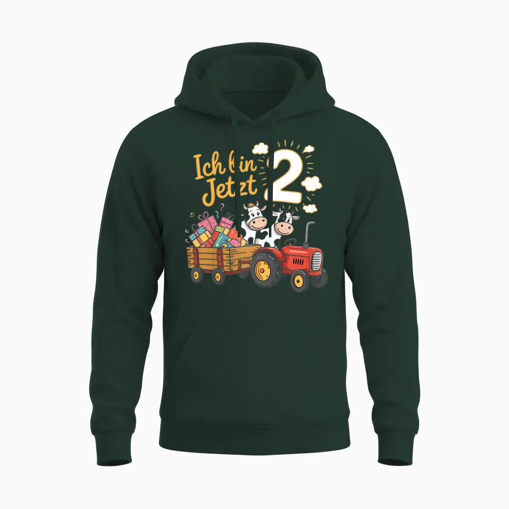 Ich Bin Jetzt 2 Traktor Bauernhof 2. Geburtstag Junge Unisex Hoodie in Forest