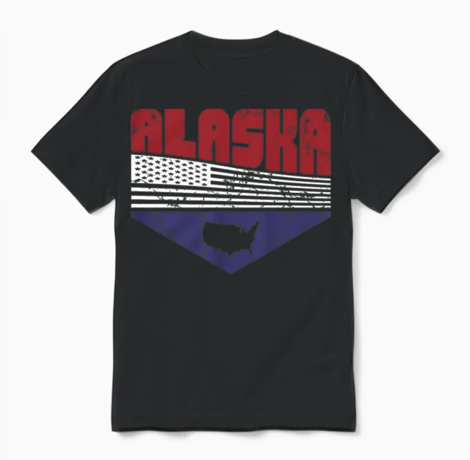 Retro Vintage Alaska Usa Patriotic & 4th of July Unisex T-Shirt - Black
