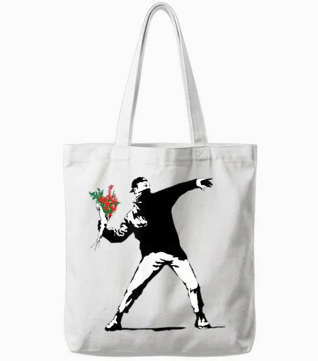 Banksy Papl2164 Graffiti Valentine's Day Art Love Is in the Air Tote Bags in White