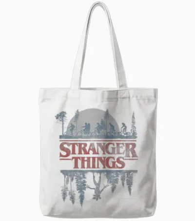Stranger Things Blue Gradient Shadow Upside Down Logo Tote Bags - White