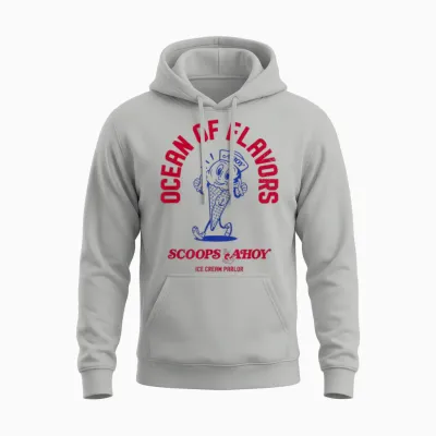 Stranger Things Scoops Ahoy Ocean of Flavors Snow Cone Logo Unisex Hoodie - Ash