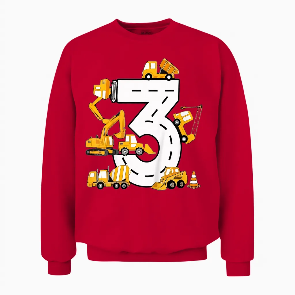 Kinder 3. Jahre Geburtstag Junge Baujunge 3 Jahre Alt Unisex Sweatshirt in Red