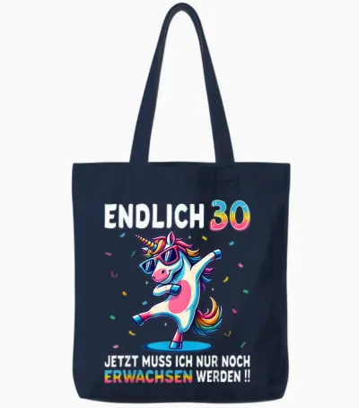 30th Birthday Gifts Woman Man Party Outfit Unicorn T-Shirt, Black Tote Bags - Navy