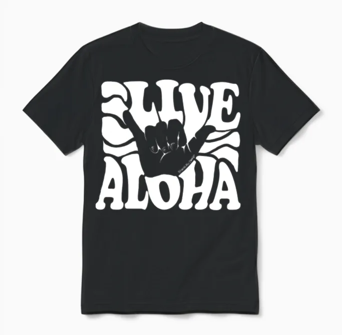 Vintage Live Aloha State Hawaiian Islands Shaka Unisex T-Shirt in Black