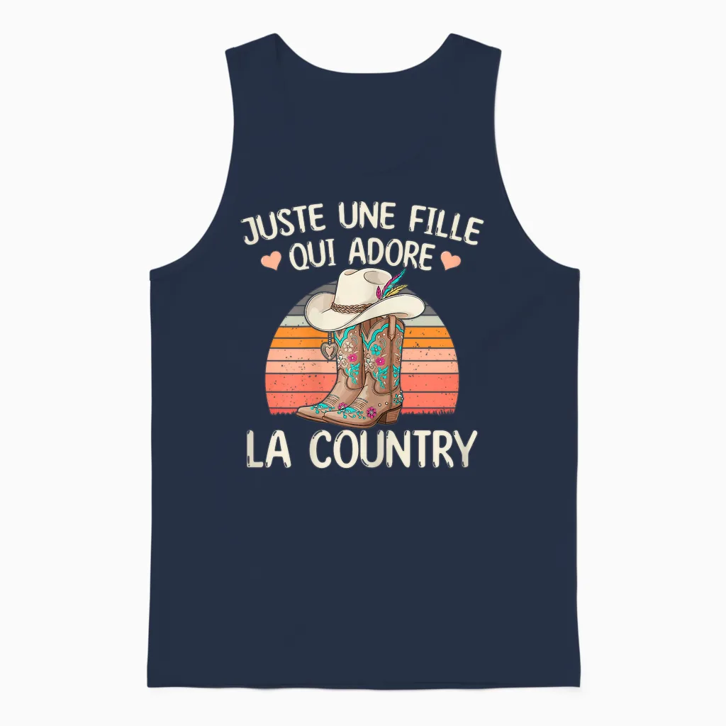 Women's Country T-Shirt a Girl Who Adore La Danse Country Unisex Tank Top in Navy