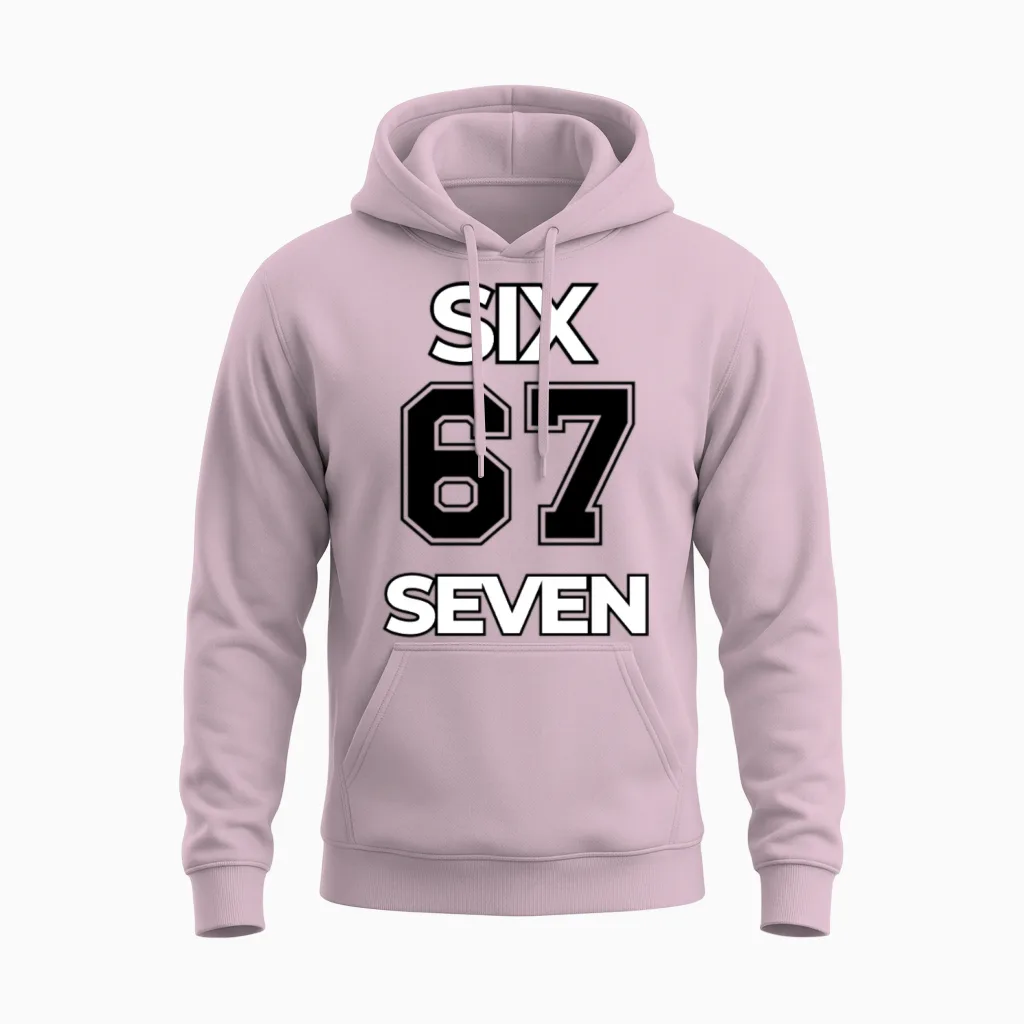 Six Seven Meme Funny of the Fluffy Kid 67 Trend Unisex Hoodie in Light Pink
